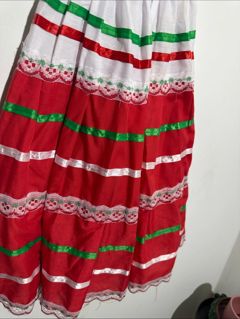 Girls' Festive Mexican-Style Dress Costume - Green, Red & White